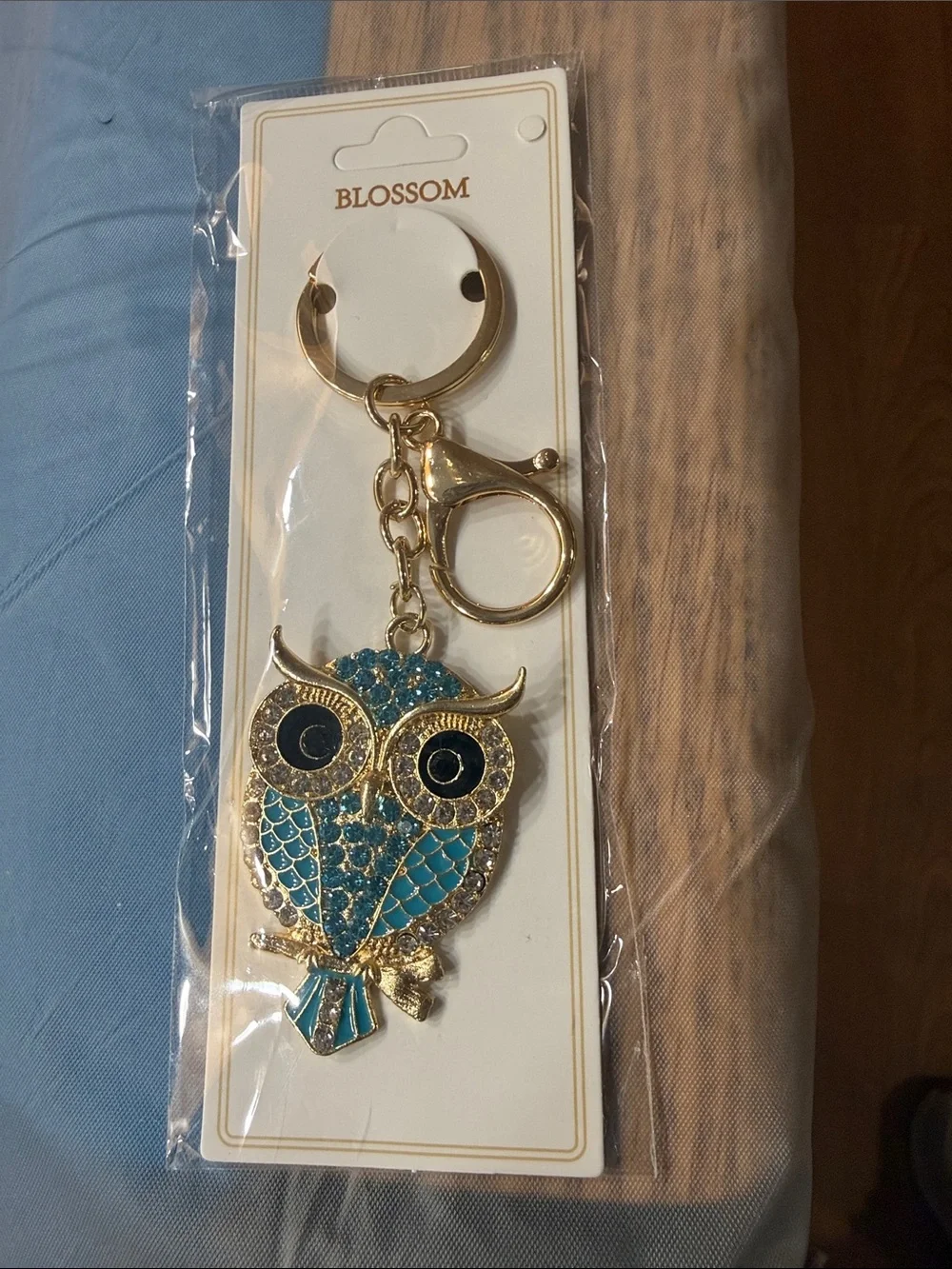 Gold Owl Keychain with Crystal Accents